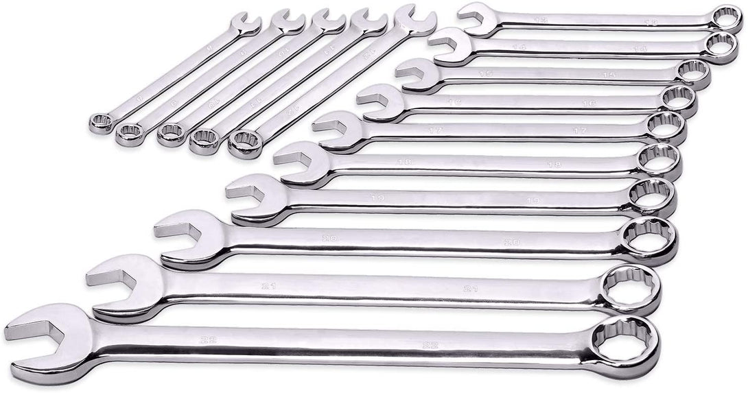 Max Torque 15-Piece Premium Combination Wrench Set, Chrome Vanadium Steel, Long Pattern Design | Include Metric Sizes 8, 9, 10, 11, 12, 13, 14, 15, 16, 17, 18, 19, 20, 21, 22Mm with Storage Rack