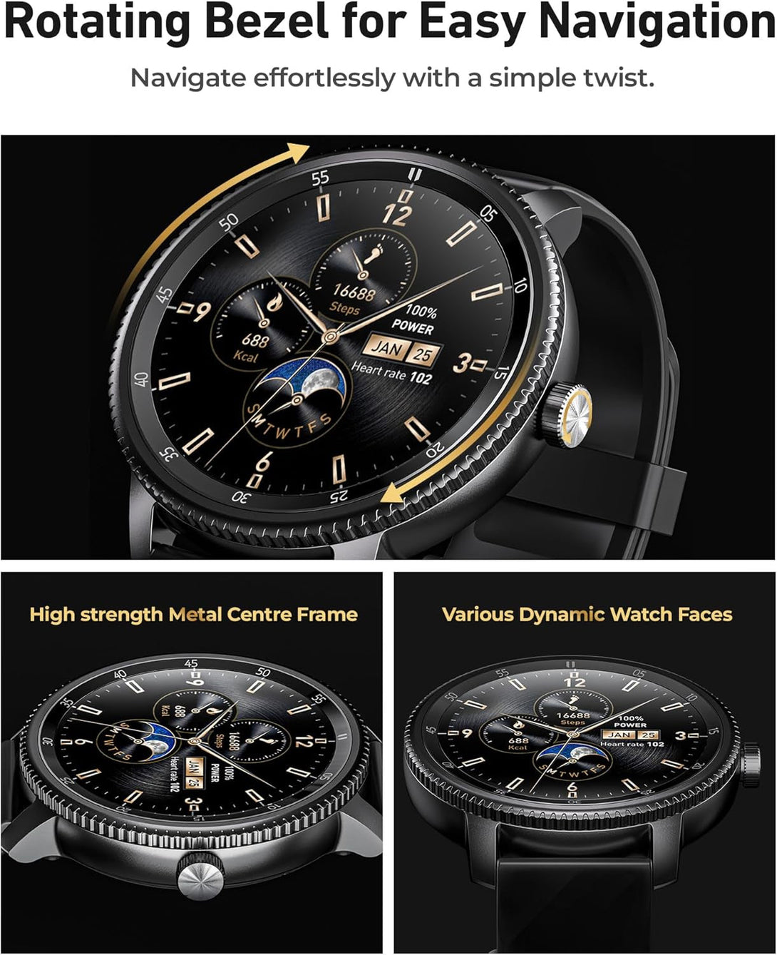 DV09 Rotatable Dial Smart Watch for Men,1.46" HD Smartwatch (Answer/Make Call),123+Sport Modes Sleep/Heart Rate/Spo2/Stress Monitoring IP67 Waterproof Fitness Watch, IOS Android Compatible (Black)