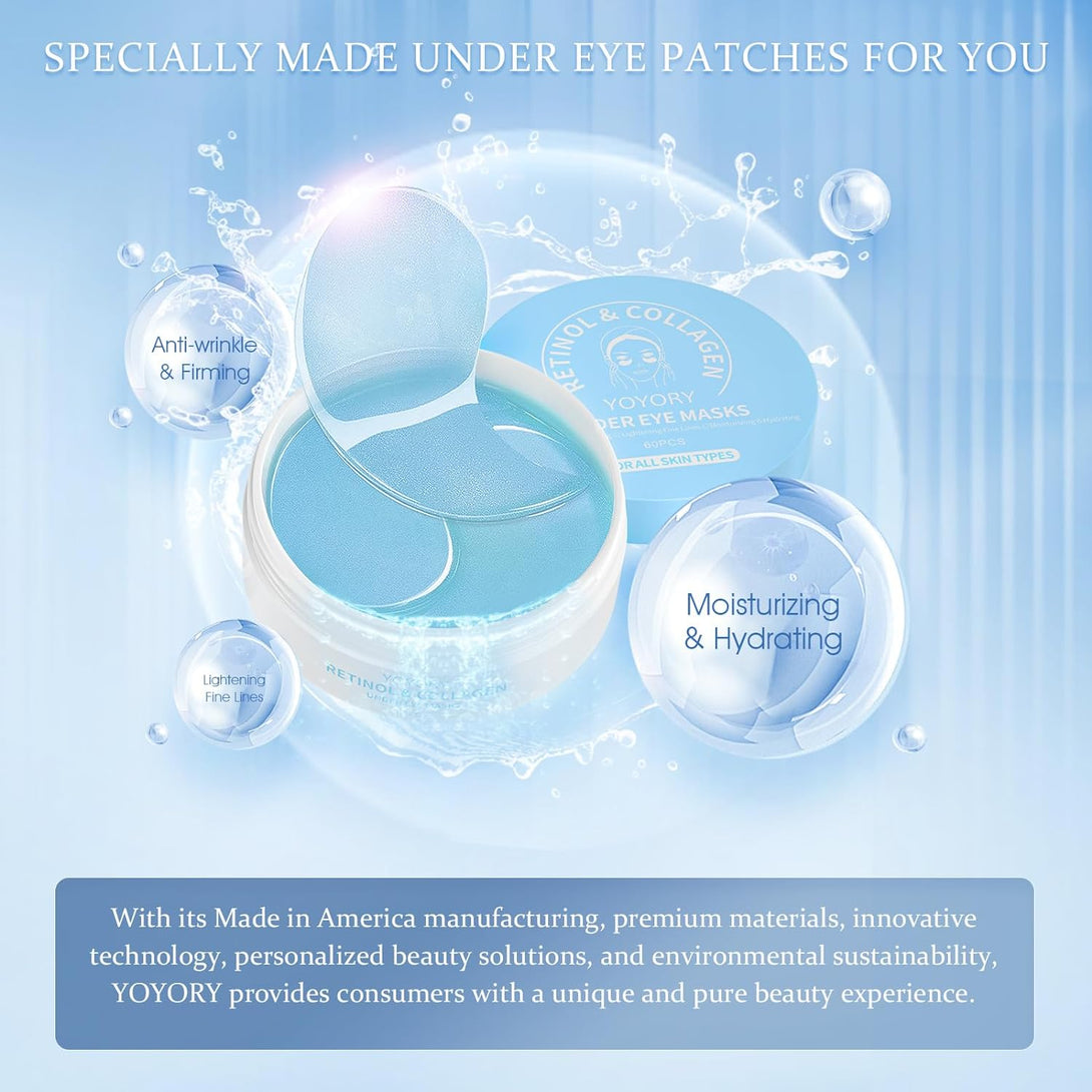 Under Eye Patches Masks - for Dark Circles, Puffy Eyes, Fine Lines, Wrinkles, Eye Bags Treatment with Collagen and Hyaluronic Acid, Moisturizing and Hydrating (60 Pcs)