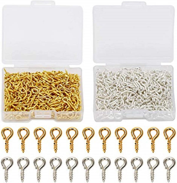 Coolrunner 300Cs Small Screw Eye Pins, 10Mm X 4.5Mm Eye Pins Hooks, Eyelets Screw Threaded Silver Clasps Hooks Eye Screws for Arts DIY Making (Silver) (Gold+Sliver)