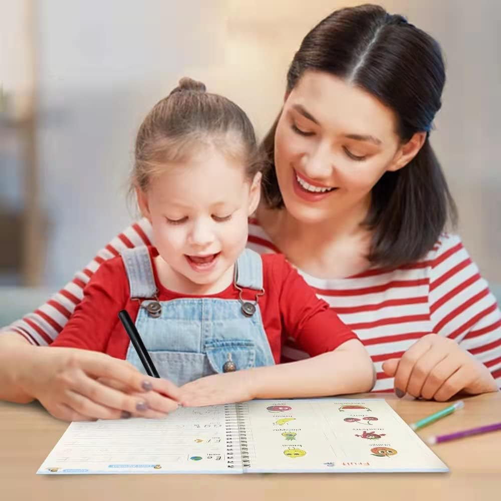 4 Pc Magic Grooved Writing Practice for Kids -Reusable Handwriting Practice Book,Magic Copybooks for Kids,Grooved Writing Books for Kids 3-5