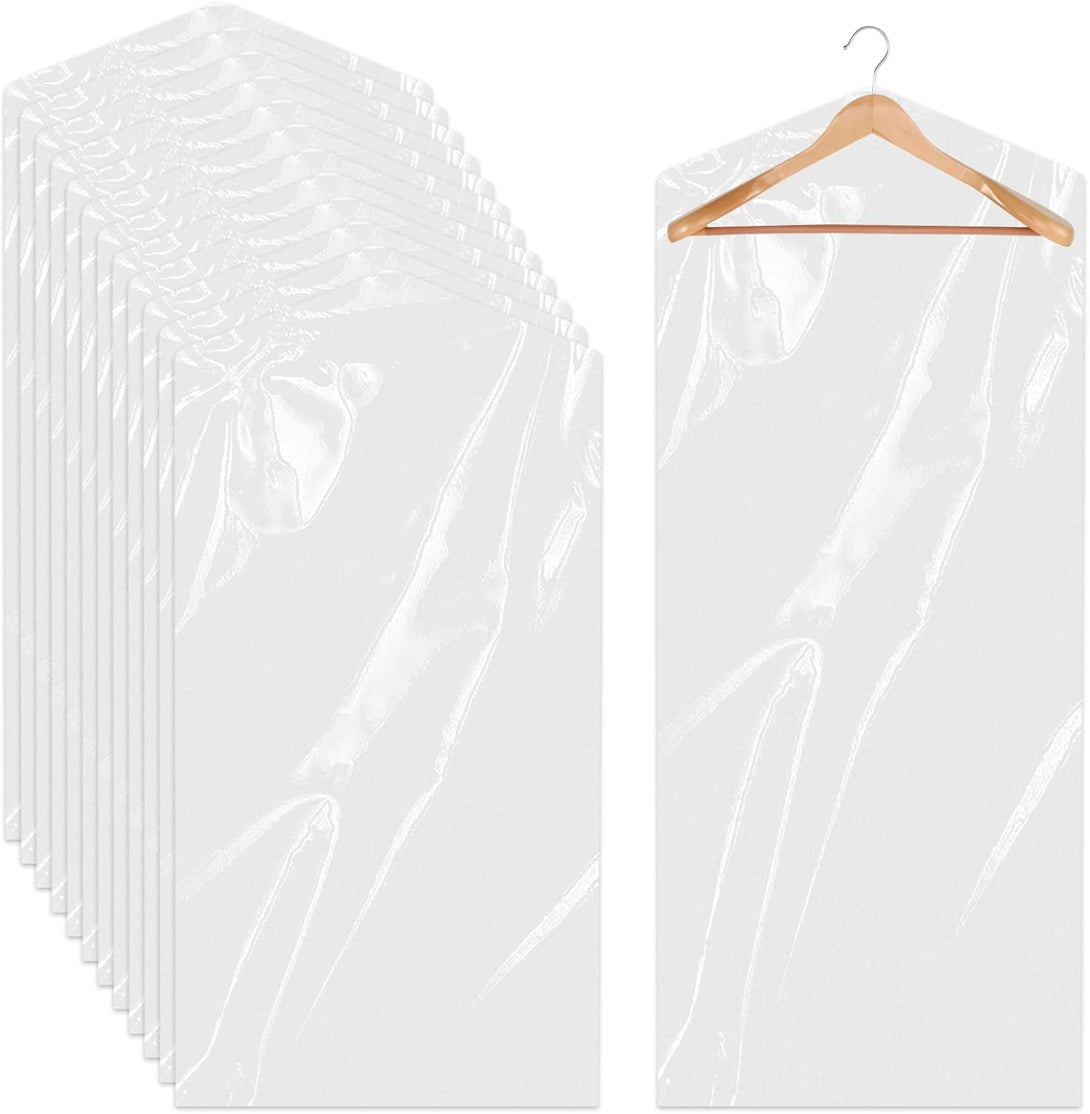 12 Pack Plastic Dry Cleaner Bags 60X150 Cm Hanging Clothing Covers Clear Garment Bags Hanging Dust-Proof Clothing Protector Covers for Dry Cleaner Home Storage Travel