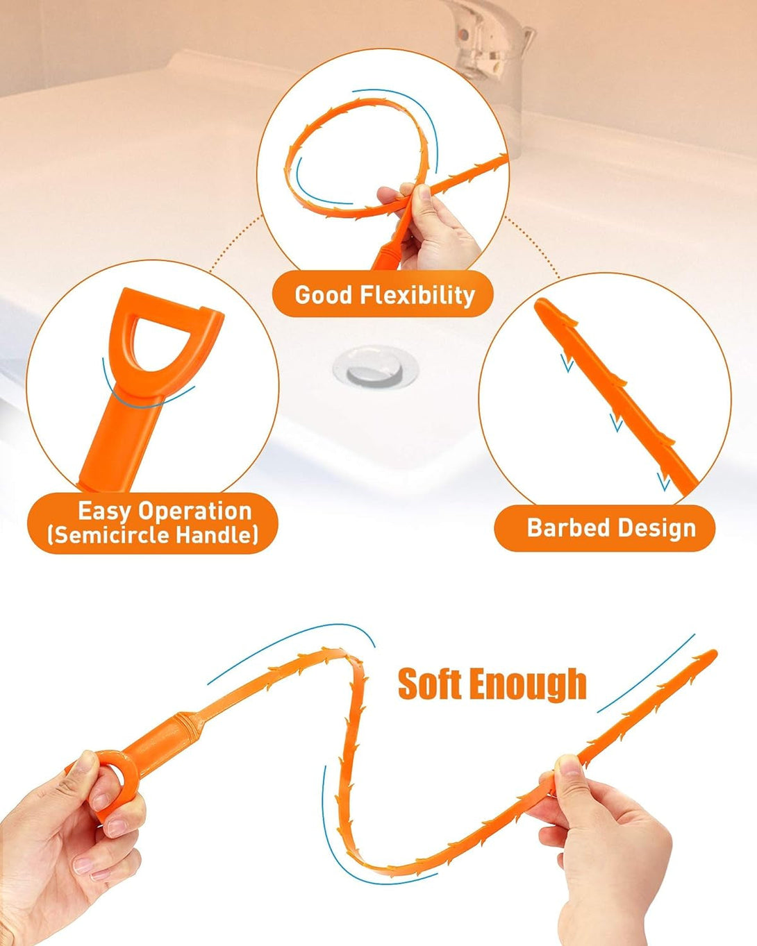 6PCS Drain Clog Remover Tool, Drain Hari Cleaner Tool, Hair Cather Shower Drain Tool, Drain Auger Hair Cleaning Tool for Shower Kitchen Sink Bath Tub Bathroom, Sink Snake Hair Remover(25Inch)