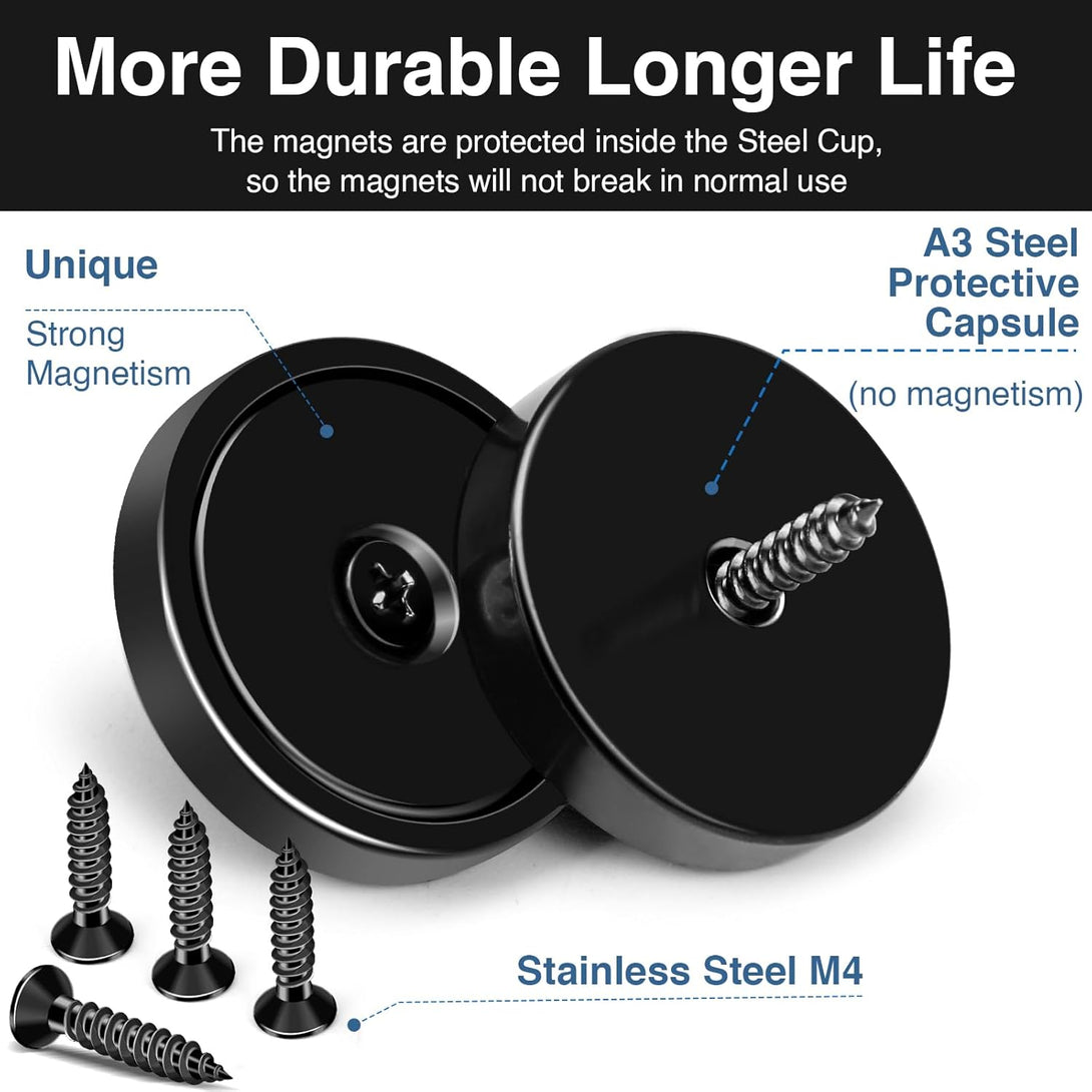 MIKEDE Strong Magnets with Holes, 100LB+ Strong Neodymium Magnets with Stainless Screws for Wall Mounting, Rare Earth Magnets round Base Magnets, Earth Magnets for Tools, 1.26" D X 0.2" H - 6 Pack