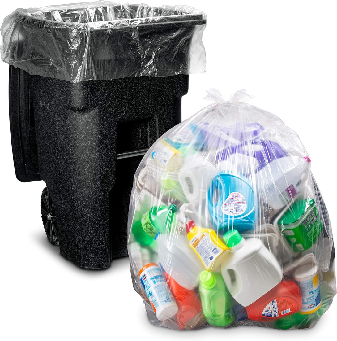 95 Gallon Trash Bags Clear (Huge 25 Count W/Ties) 95-96 Gallon Extra Large Trash Bags, Clear Recycling Trash Bags, 90 Gallon