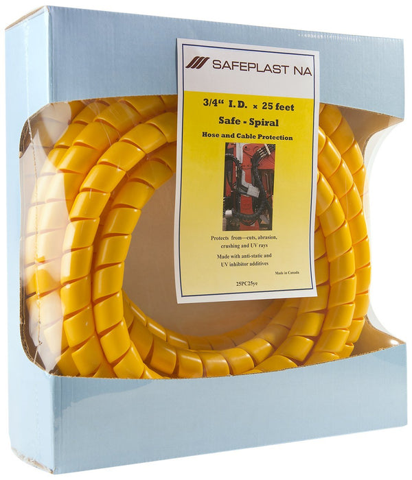 Caplugs SPPC Series – Safeplast Safe-Spiral Pre-Cut Spiral Wrap, Hose & Cable Protector, Yellow HD-PE, 1.0" OD X 25' Pre-Cut Length, Hydraulic & Pneumatic Hoses (25Pc25Ye)