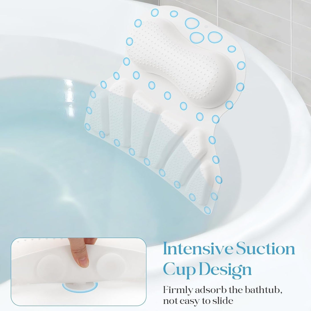 Bath Pillow Luxury Bathtub Pillow, Bath Pillows for Tub Head Neck and Back Support, Non-Slip Soft Silicon Bath Tub Pillow with Strong Suction Cup, Bath Accessories Spa Gifts, White