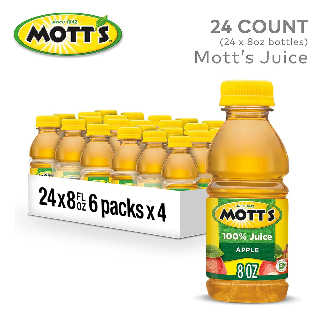 Mott'S 100% Original Apple Juice, 8 Fl Oz Bottles, 24 Count (4 Packs of 6), 2 Servings of Fruit, 100% Fruit Juice, Gluten-Free, Caffeine-Free, Kosher, Contains No Artificial Colors or Sweeteners