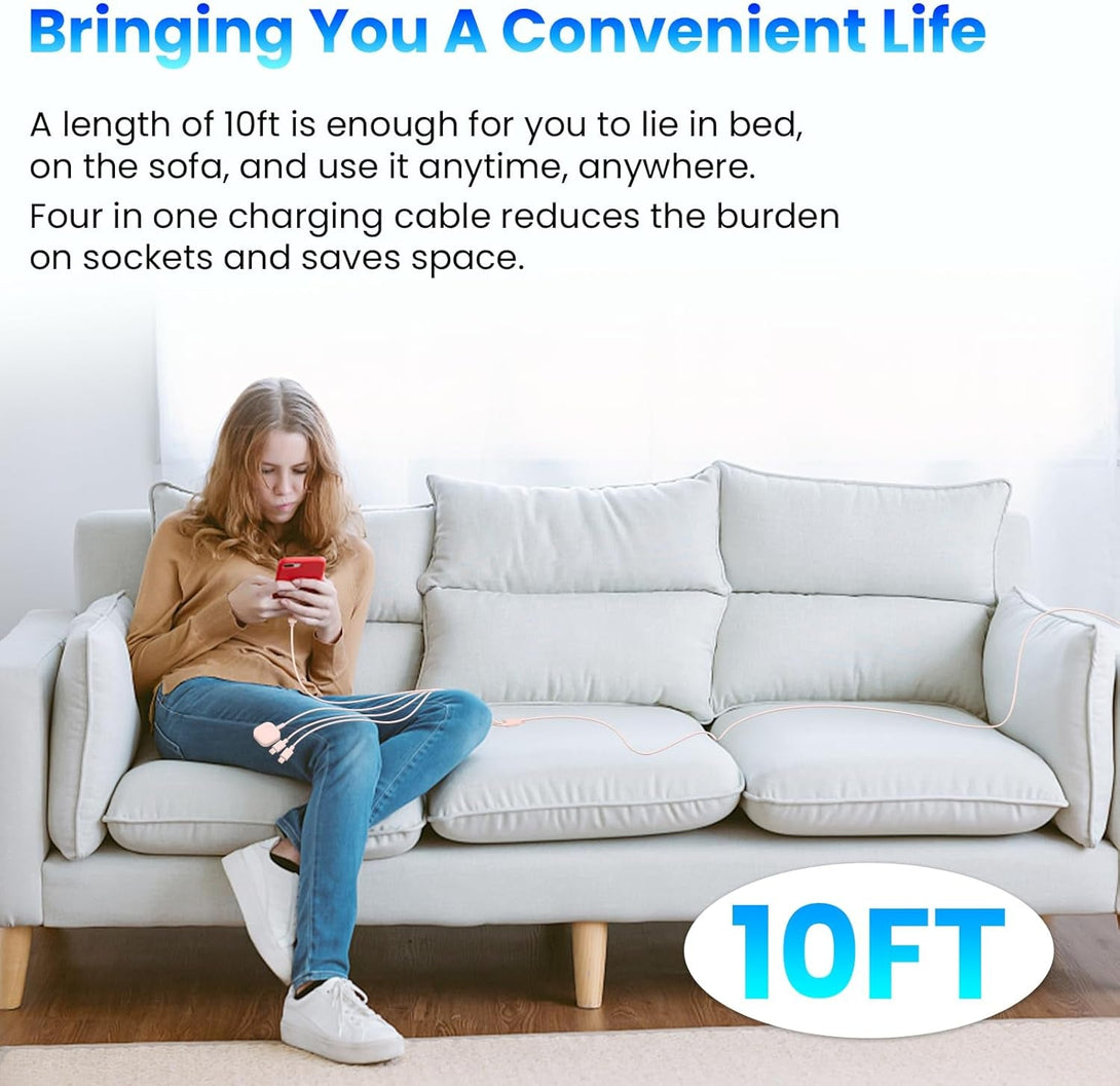 6In1 Multi Charging Cable 10FT, Magnetic Charger for Apple Watch Ultra/Se/9/8/7/6/5/4/3/2/1, Multiple Charger Cord for Iphone 15/14/13/12/11/Galaxy/Pixel, Pink USB A/C Universal Travel Charger