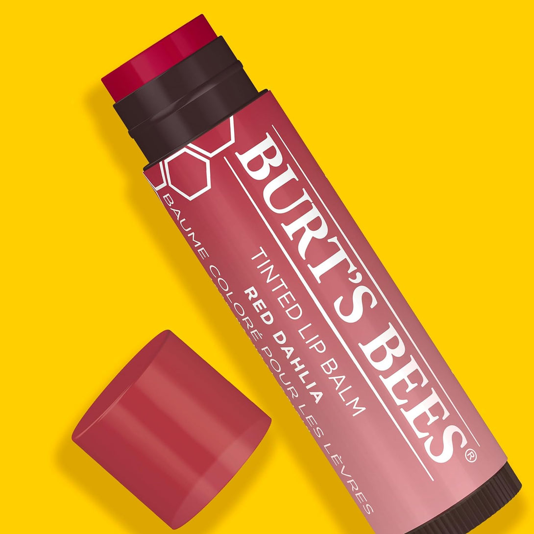 Burt'S Bees Lip Tint Balm Stocking Stuffers Gifts, Long Lasting 2 in 1 Duo Tinted Balm Formula, Color Infused with Hydrating Shea Butter for a Natural Looking Buildable Finish, Red Dahlia (2-Pack)