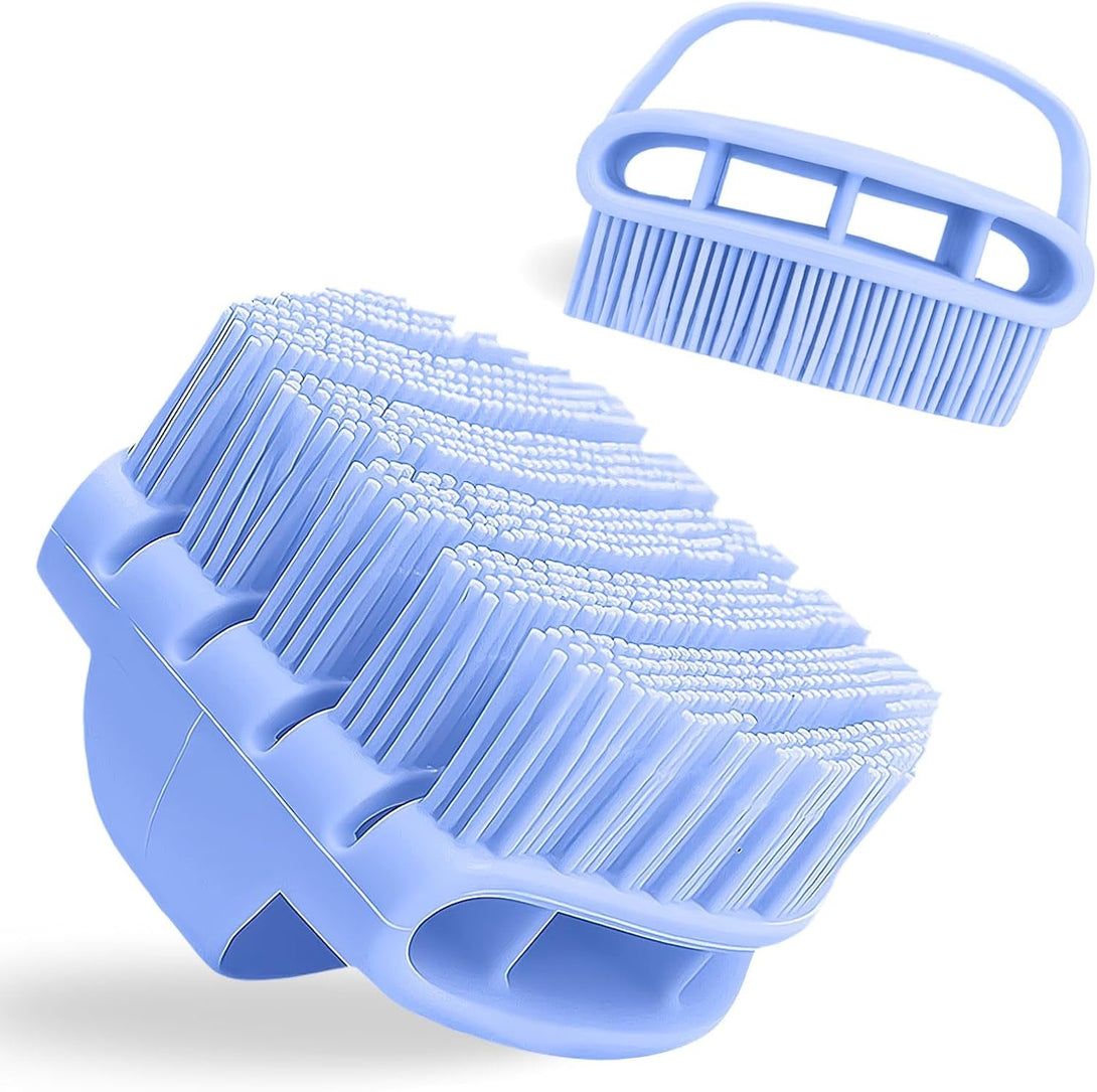 Silicone Body Scrubber with Handle - Exfoliating Shower Brush for Men & Women, Travel-Friendly & Quick-Dry, Soft Silicone Loofah Alternative for All Skin Types (Blue)