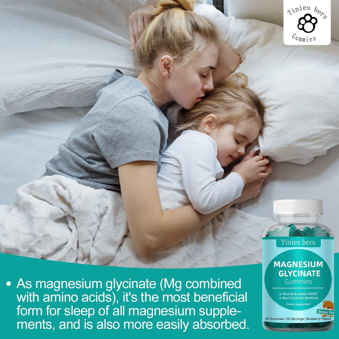 Magnesium Glycinate Gummies 500Mg, Sugar Free for Adults & Kids, Best Magnesium Gummies for Sleep, Stress & Muscle Relief & Nerve Health, No Melatonin, Gluten Free, Non GMO, Vegan, Pectin, 60