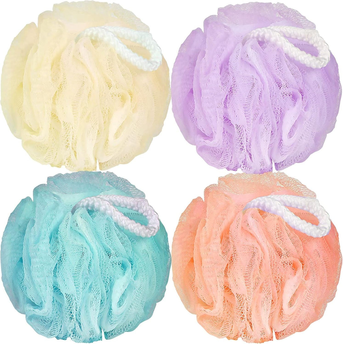 Bath Loofah Sponge Body Scrubber Shower Sponge Exfoliating Mesh Pouf Shower Ball Bath Sponges for Women and Men Bathing Accessories (4Pack 50G Colorful)