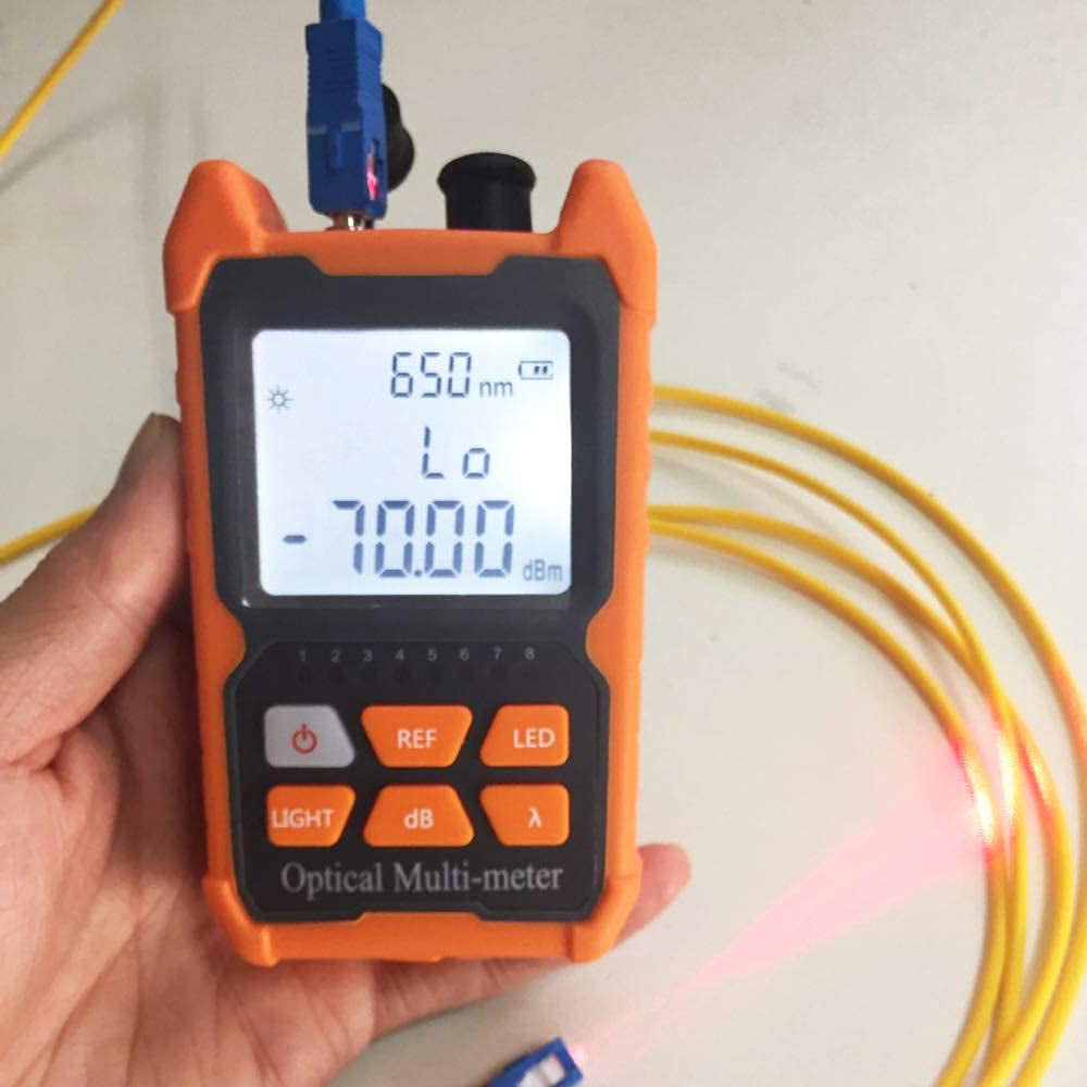 Fiber Optic Cable Tester Portable Optical Fiber Power Meter FC/SC/ST Universal Interface Fiber Tester Built-In 2Mw Visual Fault Locator (OPM-VFL-1)