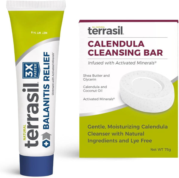 Terrasil Balanitis Relief + Calendula Soap 2-Product Kit – Balanitis Treatment for Men, Natural Foreskin Ointment for Balanitis Symptoms: Itch & Irritation. Dermatologist Tested (14G Tube + Soap Bar)