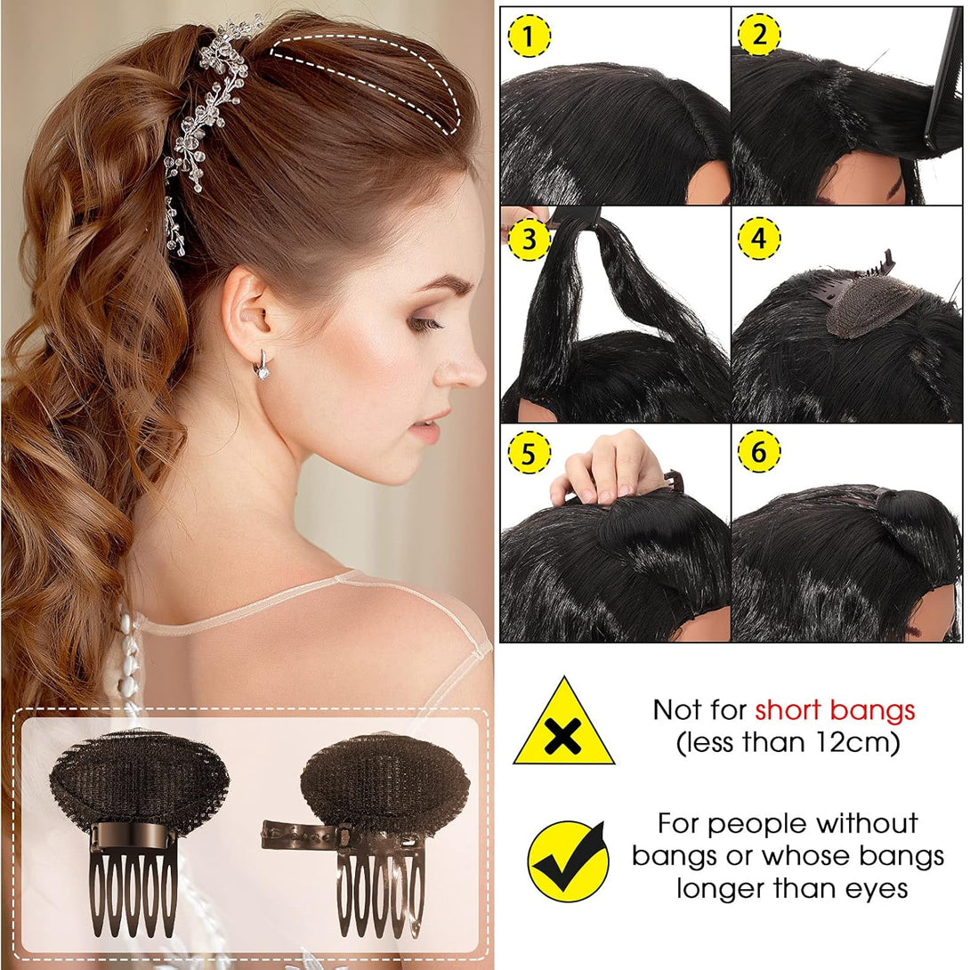 12 Pieces Hair Styling Set: Sponge, Invisible Clips, Combs, Volume Inserts, Hair Extensions Accessories (Black, Coffee, Dark Brown)