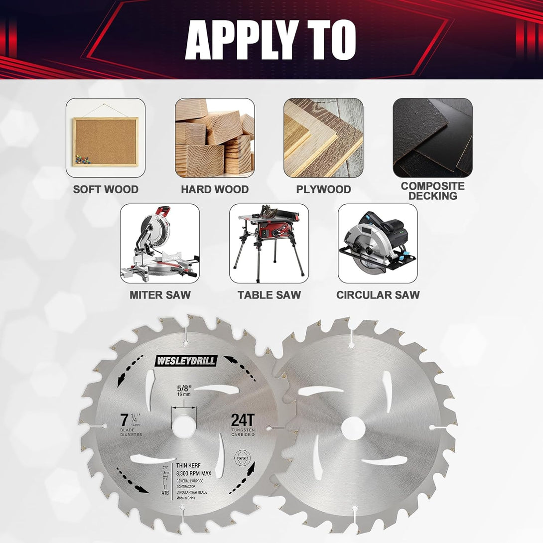 12 Packs Circular Saw Blade Set, 7-1/4" X 24-Tooth, Carbon Steel, 5/8 Inch Arbor, DIY Cutting for Wood, Laminate, Wood Composites, Veneered Plywood & Hardwoods