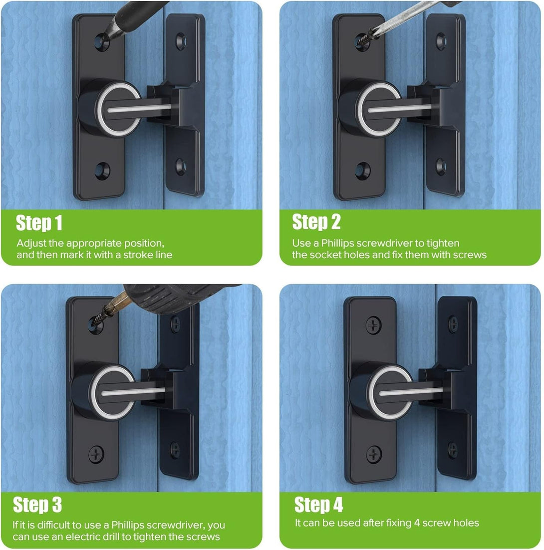 Barn Door Lock Hardware, 90 Degree Heavy Duty Gate Latches Flip Latch Safety Door Bolt Latch Lock, Barn Sliding Door Latch Lock Suitable for Garden, Bathroom, Outdoor, Garage, Window