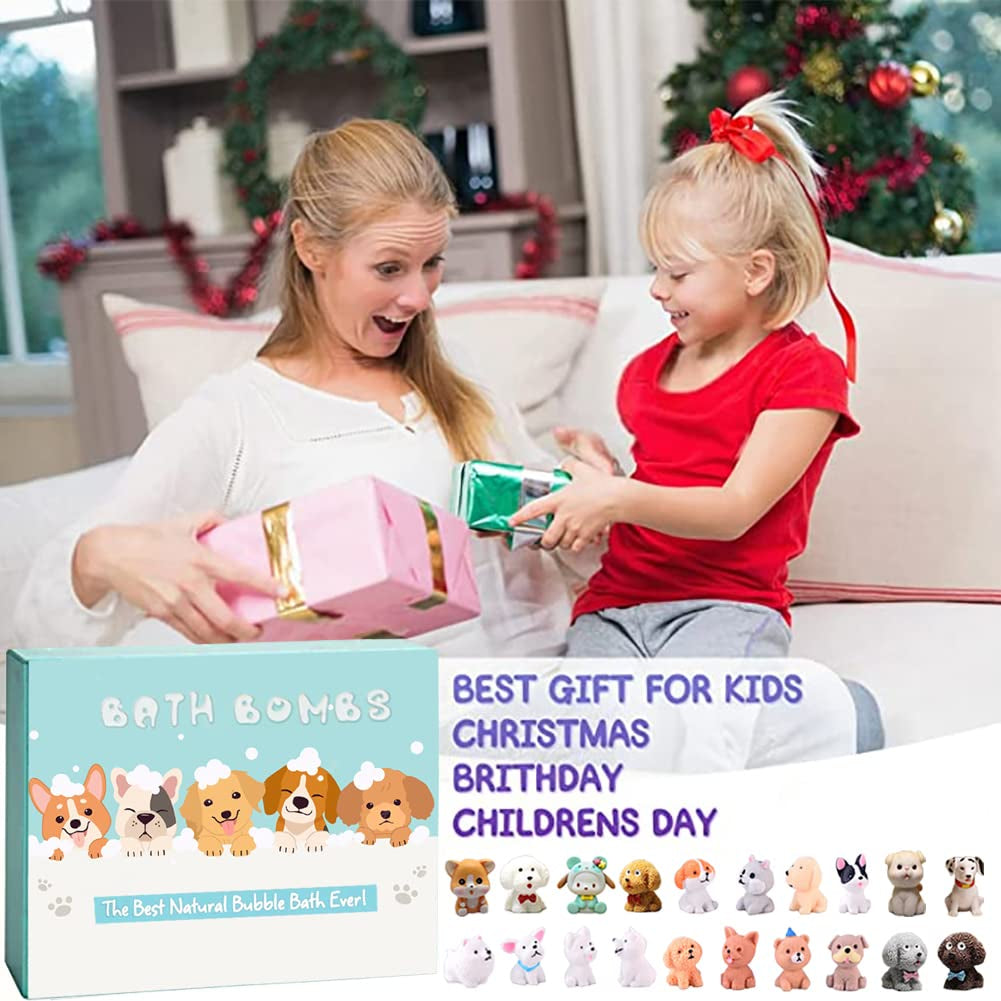 Bath Bombs for Kids with Surprise inside for Girls Boys Toddlers, 20 Pack Organic Kids Bath Bombs with Puppy Dolls Inside, Kids Safe Handmade Bubble Bath Fizzies, Ideal Birthday Christmas Gift Set