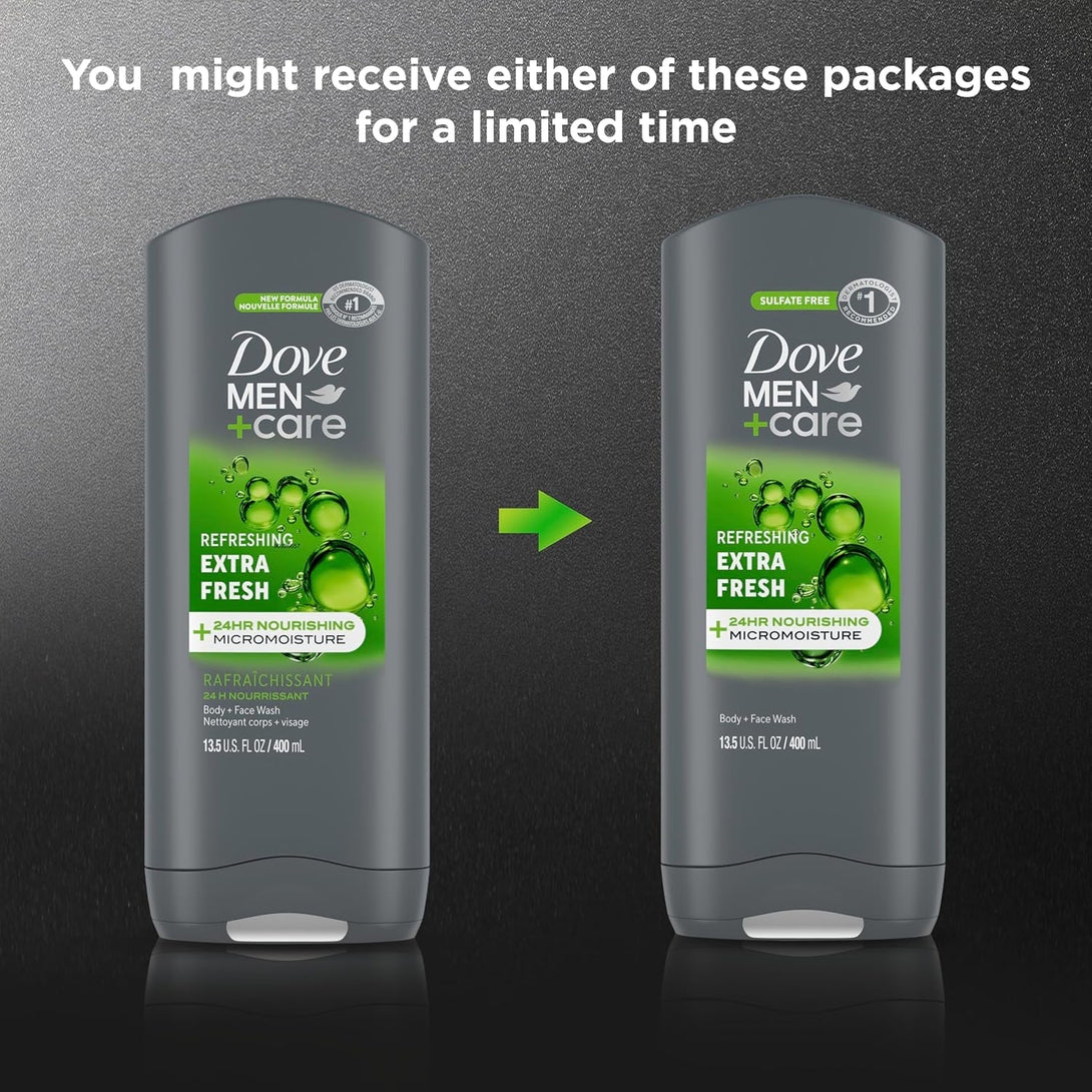 Dove Men+Care Body and Face Wash Refreshing Extra Fresh Body Wash for Men with 24-Hour Nourishing Micromoisture Technology 13.5 Oz