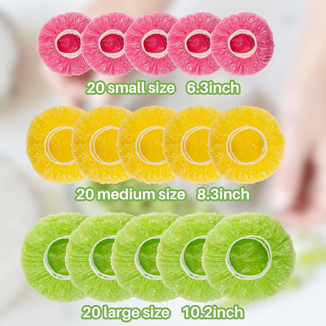 60Pcs Bowl Covers Reusable - Plastic Bowl Cover Elastic Fresh Keeping Bags Wrap Reusable Plastic Stretch Elastic Food Storage Covers Sourdough Baking Bread Proofing Rising（3 Sizes）