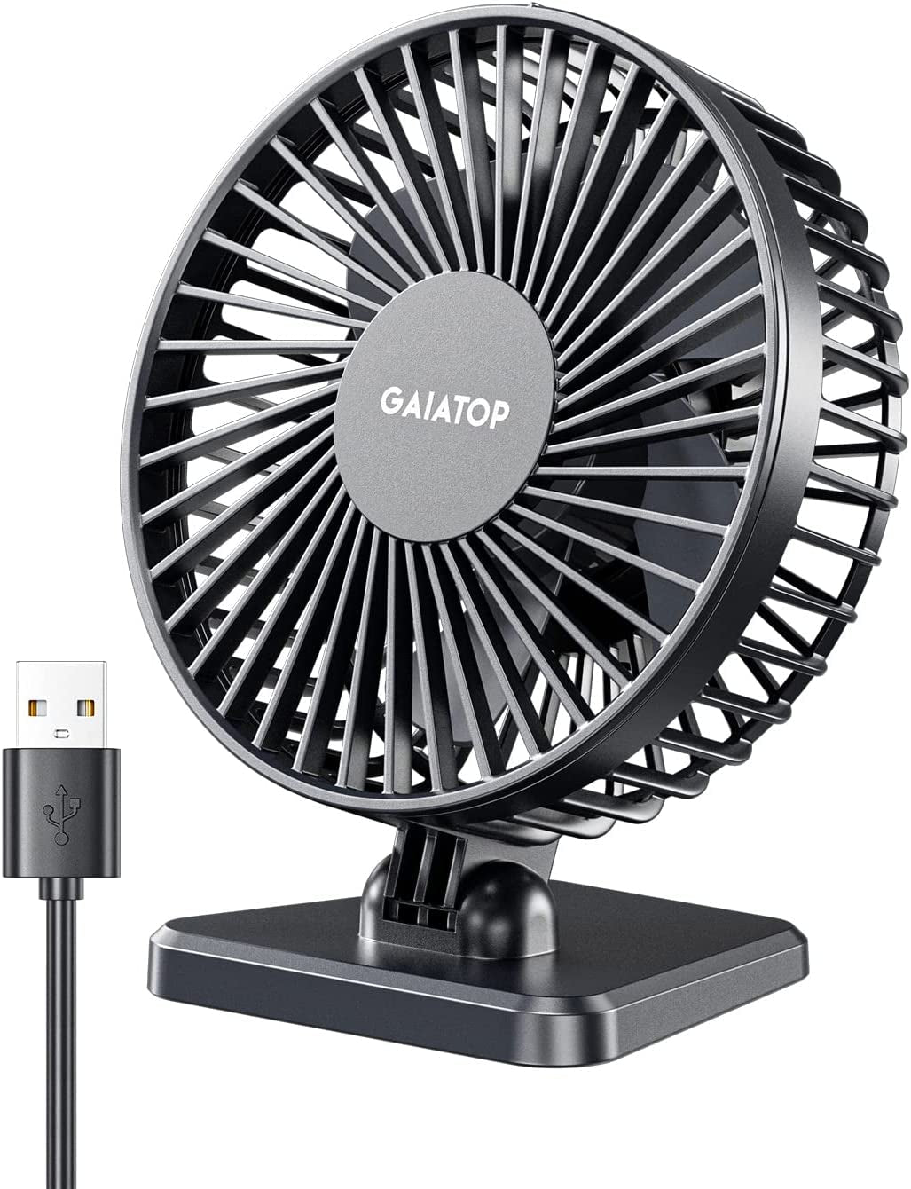 Gaiatop USB Desk Fan, Small but Powerful, Personal Portable Quiet 3 Speeds, Adjustable Mini Table Desktop Fan for Cooling Home Office Car Summer Travel Gifts Black
