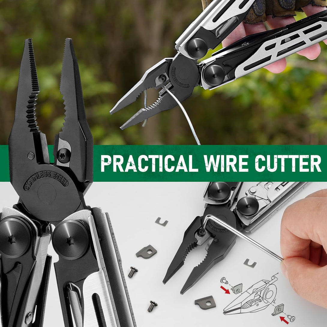 BIBURY Multitool Pliers Pro BI2045, Foldable Multitools with Replaceable Wire Cutters and Saw, Stainless Steel Multi Tool W/Upgraded Scissors and Screwdriver Set, Ideal for Camping, Fishing, Survival