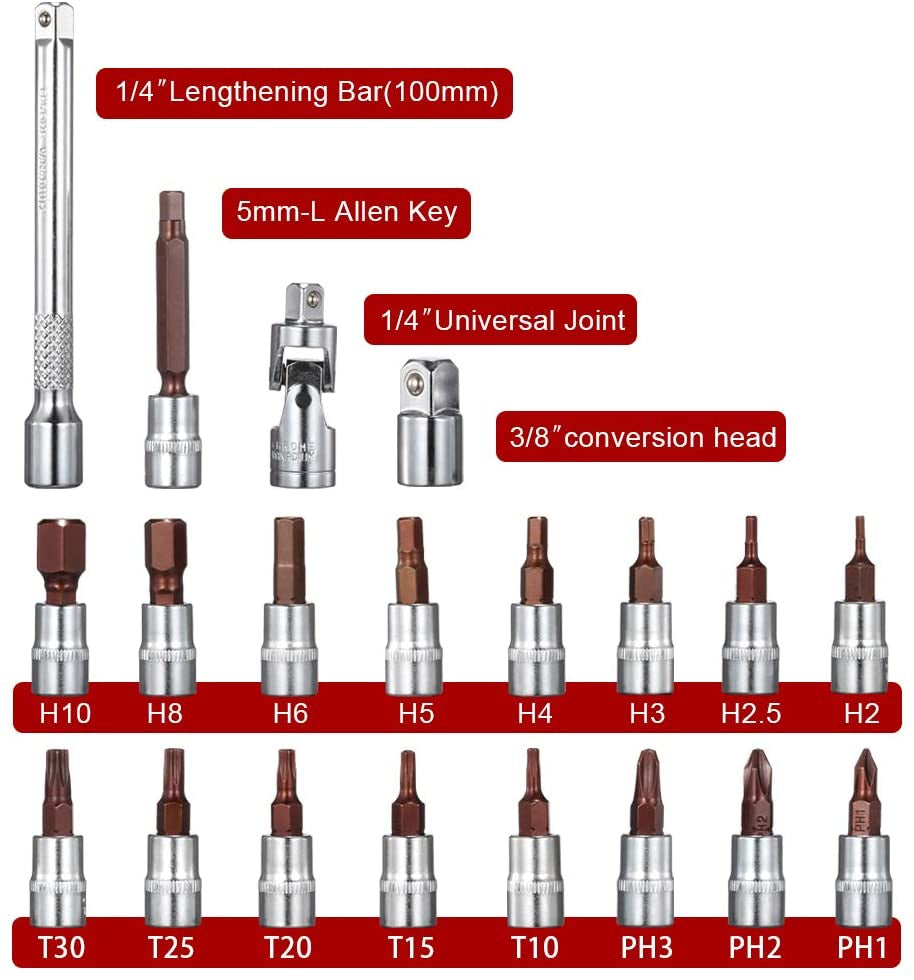 1/4-Inch Drive Click Torque Wrench Set Dual-Direction Adjustable 90-Tooth Torque Wrench with Buckle (20-200In.Lb / 2.26-22.6Nm)