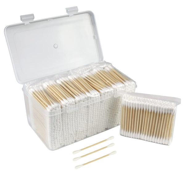 Eyxformula 1000 PCS Bamboo Cotton Swabs in Storage Box Natural Organic Cotton Swabs with Wooden Sticks - Double Tips Biodegradable Cotton Buds for Ear Wax Removal, Makeup, Personal Care, Art & Craft