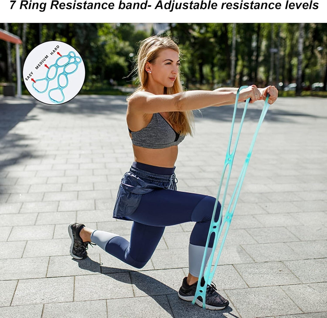 7 Ring Stretch Resistance Exercise Band, Miracle Miles Band, Yoga Stretching, Arm, Shoulders Foot, Leg Fitness Home Gym Physical Therapy Band