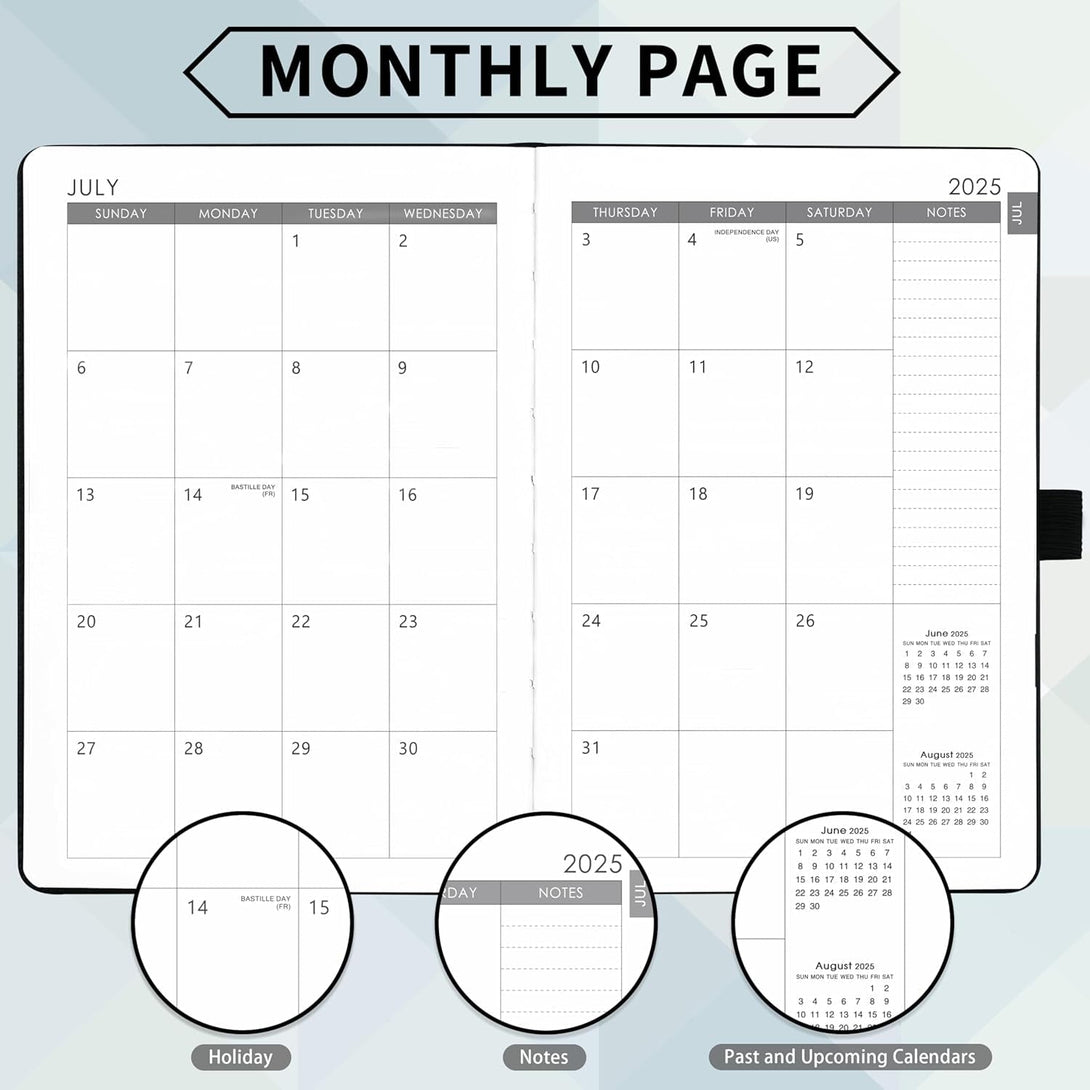 2025-2026 Planner - Academic Planner 2025-2026, 2025-2026 Weekly Monthly Planner, July 2025 - June 2026, 5.7'' X 8.4'', Thick Paper, Leather Cover, Pen Holder, Back Pocket, Perfect Daily Organizer - Black