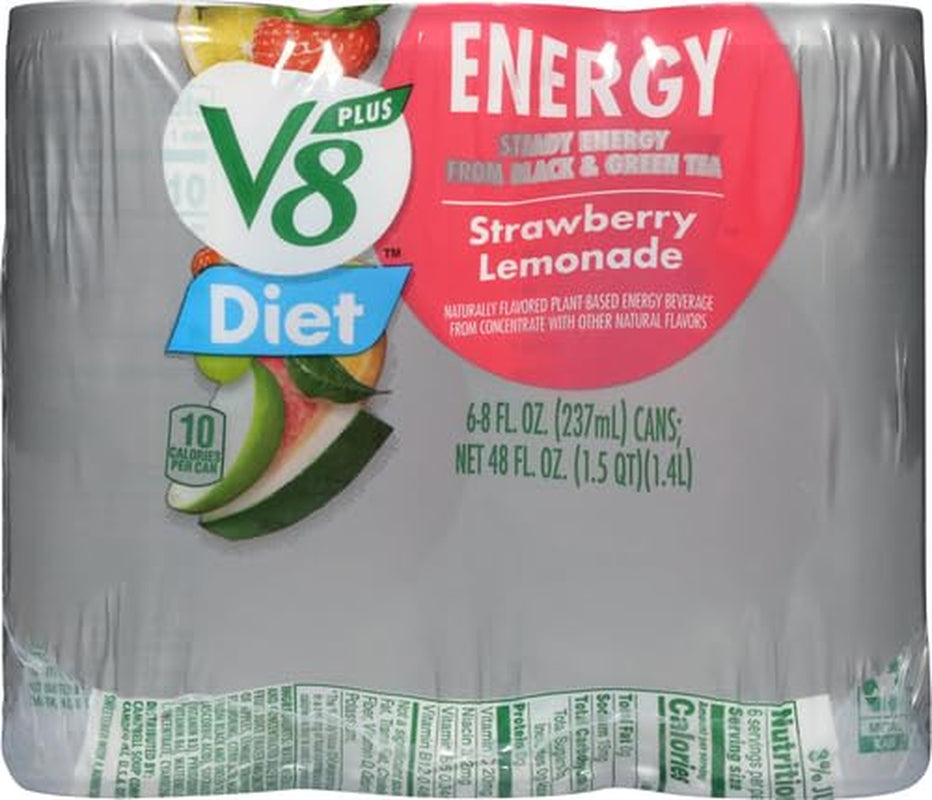 V8 +Energy Diet Strawberry Lemonade Juice Energy Drink, 8 Fl Oz Can (6 Pack)