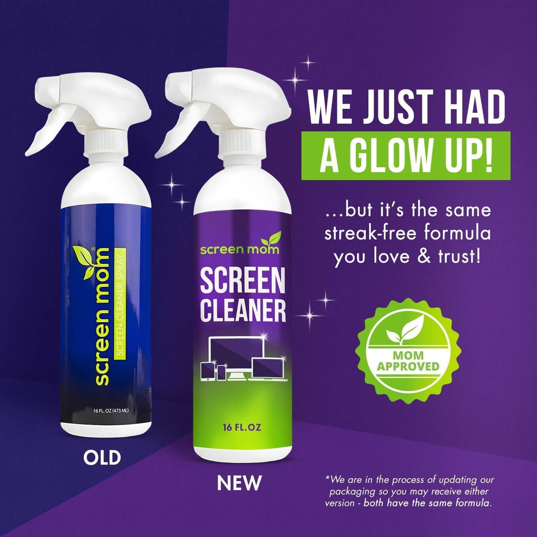 Screen Mom Screen Cleaner Spray and Microfiber Cloth 16Oz Screen Cleaner Spray and Wipe for TV, Laptop, Computer, Phone, Ipad, Car Screen Cleaning Kit Electronic Cleaner Spray