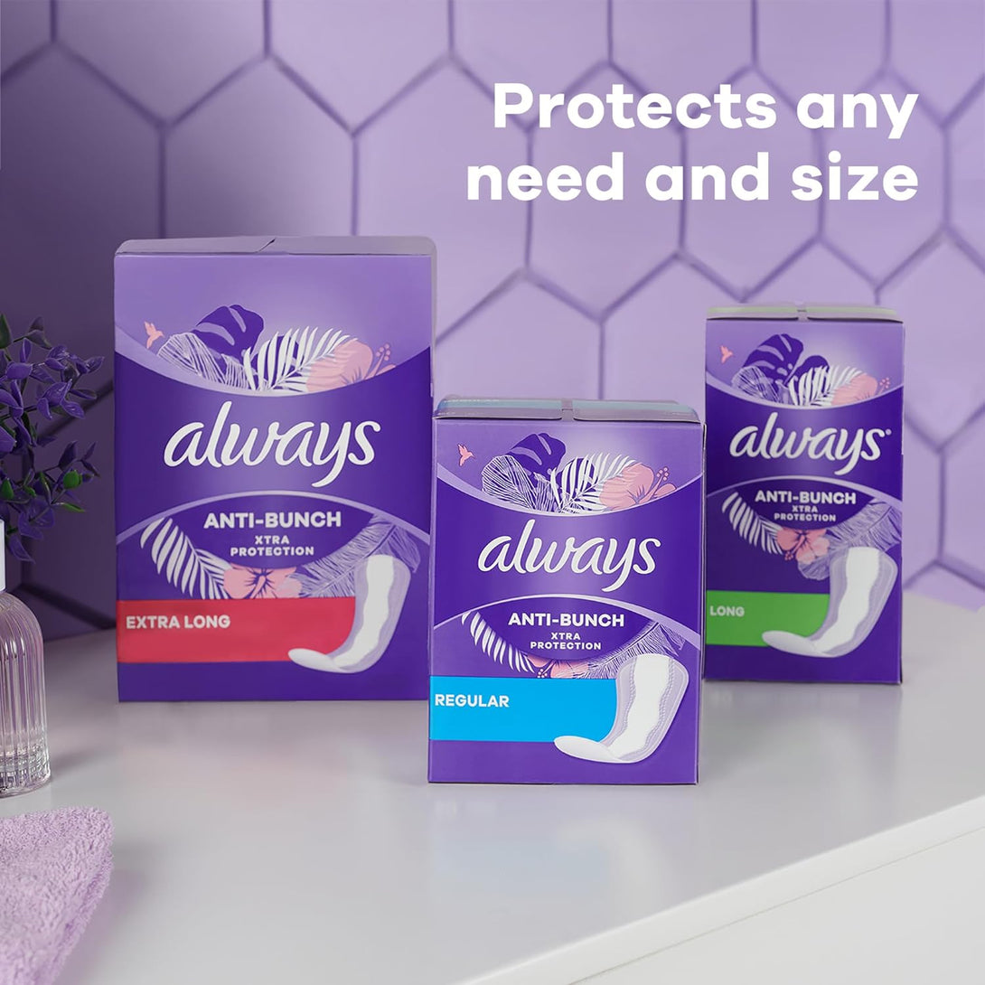 Always Anti-Bunch Xtra Protection Daily Liners Long Unscented, anti Bunch Helps You Feel Comfortable, 108 Count (Packaging May Vary)