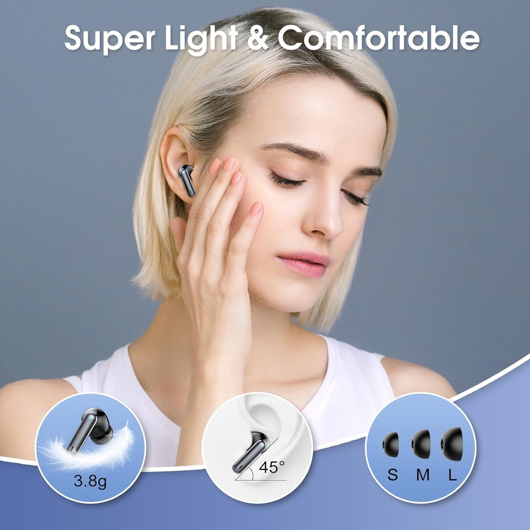 Wireless Earbuds, 2025 Bluetooth 5.4 Headphones in Ear with Stereo Deep Bass, 40H Bluetooth Ear Buds with 4 ENC Noise Cancelling Mics, IP7 Waterproof Earphones Hands-Free Calls Dual LED Display USB-C