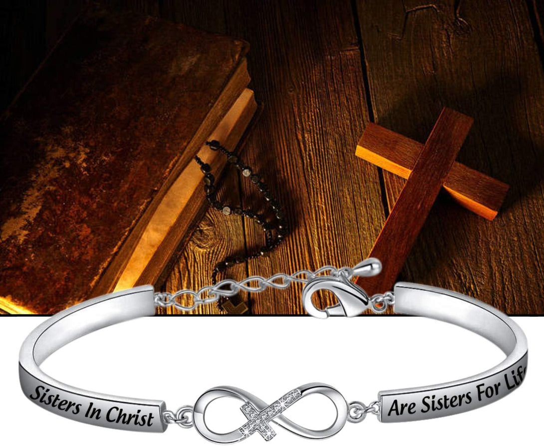 AKTAP Religious Christian Bracelet Sisters Christ Are Sisters for Life Christening Baptism Gifts for Women (Christian Cuff Bracelet)