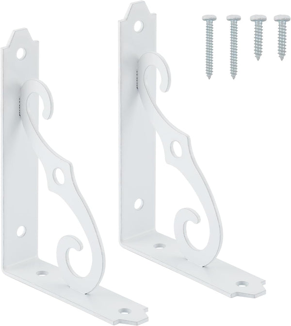 HOME MASTER HARDWARE Decorative Shelf Brackets 5X3-1/2 in Wall Mounted Floating Shelf Bracket L Heavy Duty Support Corner Brace Joint Right Angle Bracket for DIY Open Shelving with Screws White 2 Pcs