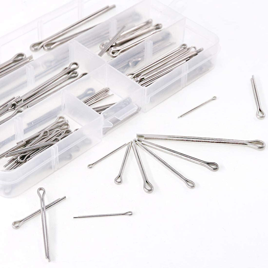 110Pcs 6 Sizes 304 Stainless Steel Cotter Pin Clip Key Fastener Fitting Assortment Kit for Automotive Mechanics Small Engine Repair