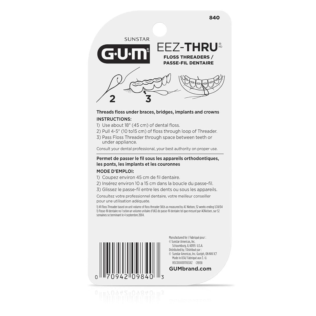 GUM Eez-Thru Floss Threaders, Dental Flossers for Braces, Bridges, & Implants,25Ct(6Pk)