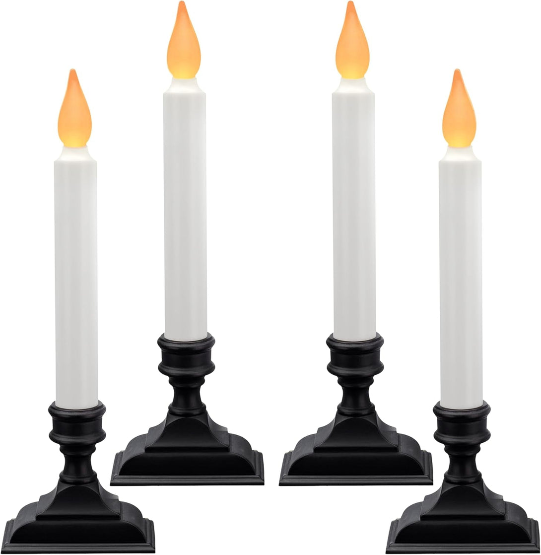 612 Vermont Battery Operated LED Window Candles with Flickering Amber Flame, Automatic Timer, 9.75 Inches Tall, VT-1206A (Pack of 4, Antique Bronze)