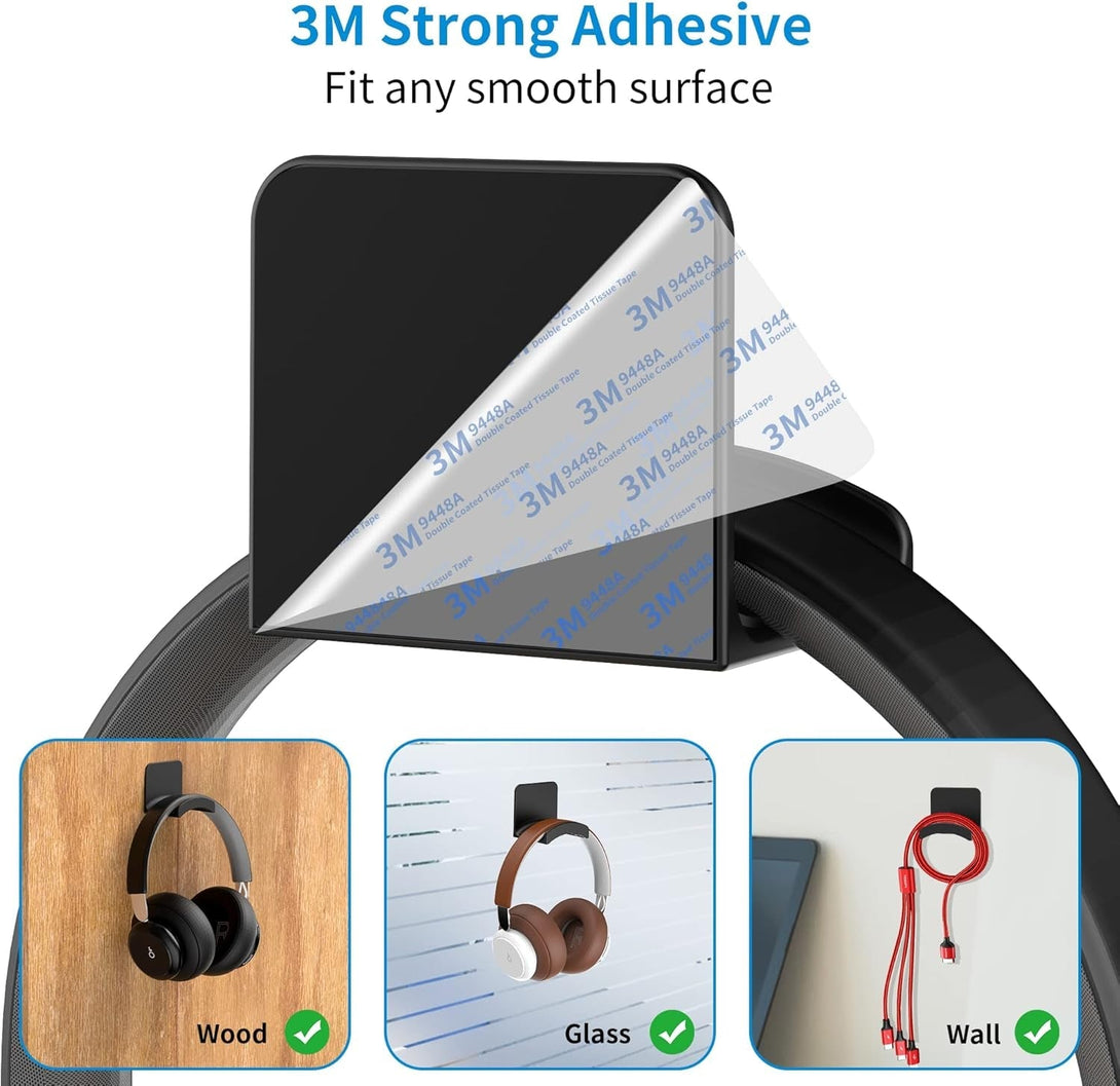 SOKUSIN Headphone Stand Headset Holder - Adhesive Gaming Earphones Hanger, Universal Desk Wall Mount Hook for All Headphone/Controller, Compatible with Beats, Airpods Max,Sony, JBL (Black-2Pcs)