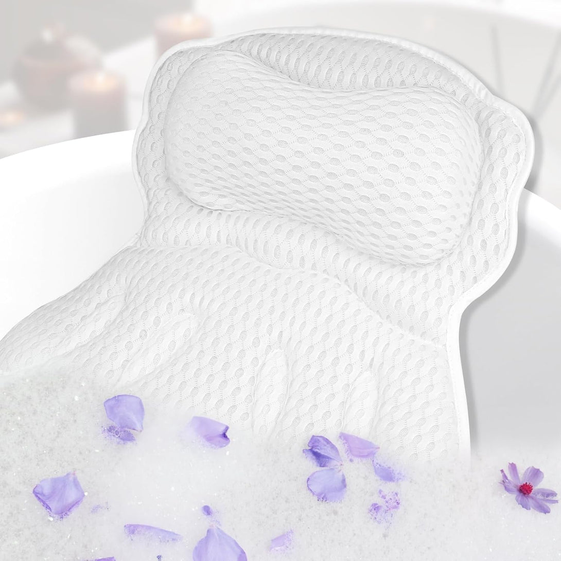 Bath Pillow Luxury Bathtub Pillow, Gliship Bath Tub Pillows for Head and Neck, Bath Cushion for Tub with Soft 4D Air Mesh Fabric 6 Non-Slip Suction Cups, Fit All Tub Relaxing Bath Accessories Spa Gift