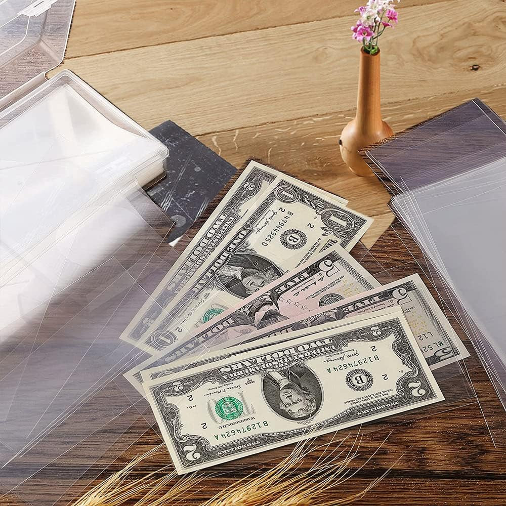 Currency Sleeves Clear Paper Money Holders for Cash Collectors,Money Box for Paper Dollar Bills, Slab Holder, Banknote, Stamp Storage (100)