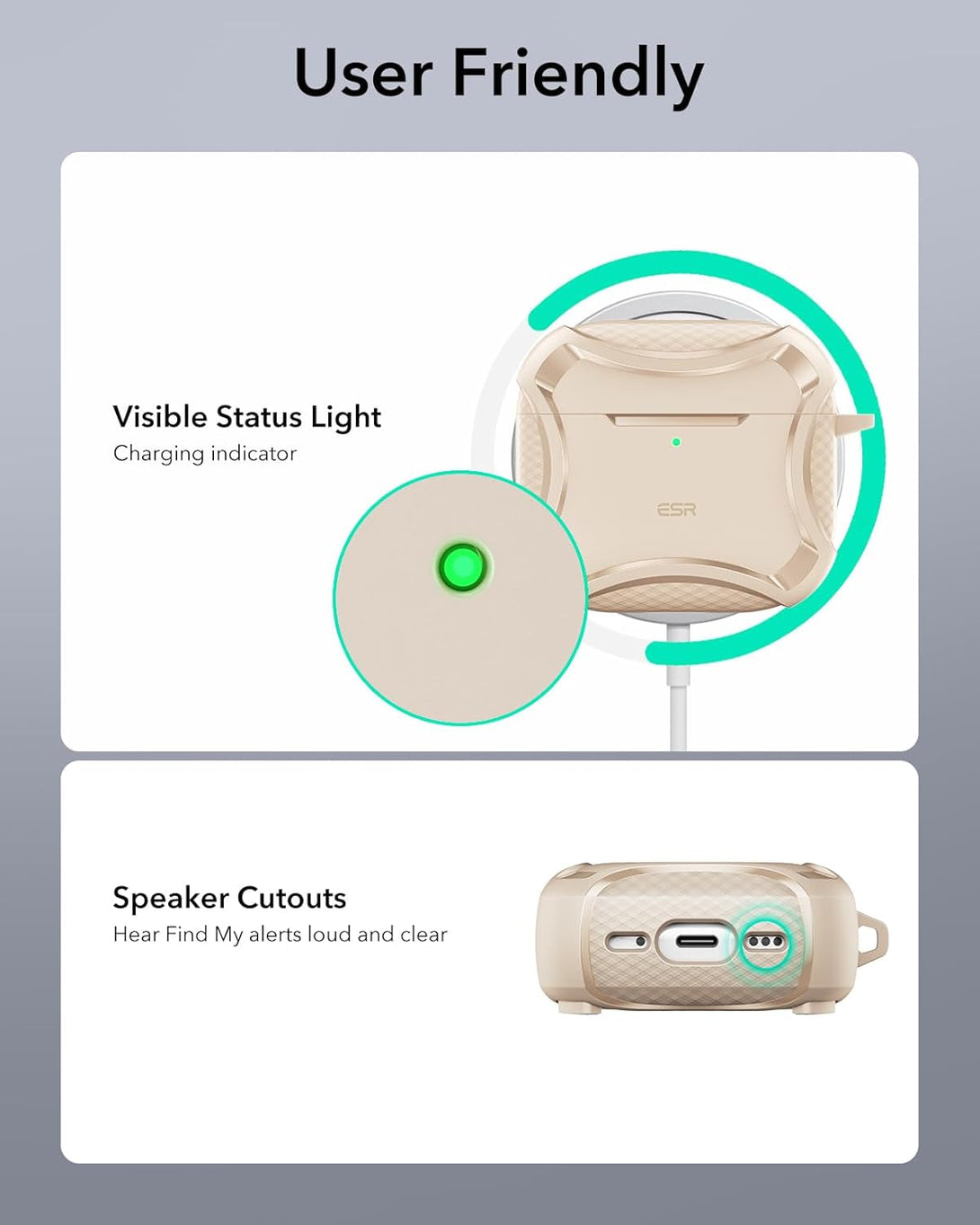 ESR for Airpods 4 Case (Halolock), Compatible with Airpods 4Th Generation Case (2024), Compatible with Magsafe, Powerful Drop Protection, Magnetic Lid, Cyber Series, Desert Titanium