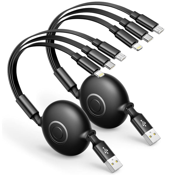 Aioneus Multi Charging Cable 3A Retractable Multi Charging Cord 3 in 1 Fast Charger Multiple Charger USB Cable with Lightning/Type C/Micro USB for Cell Phones/Ip/Galaxy/Ps/Tablets/Ipads