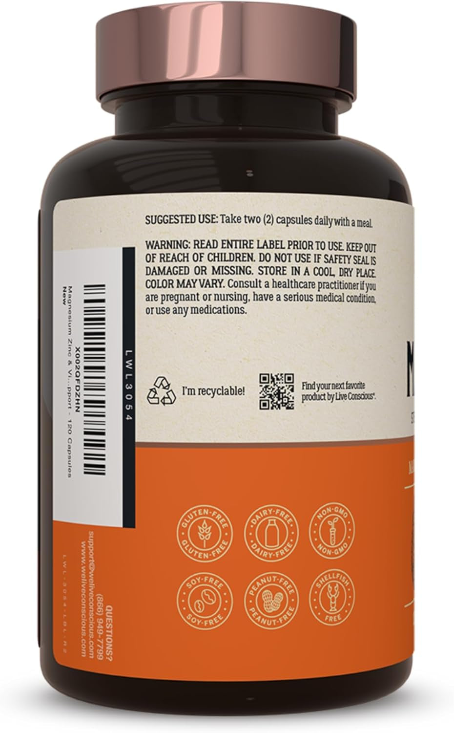 Live Conscious Magwell Magnesium Zinc & Vitamin D3 - Magnesium Glycinate, Malate, & Citrate - Triple Supplement for Women & Men - for Sleep, Bone, Heart, Immune Support - 120 Caps