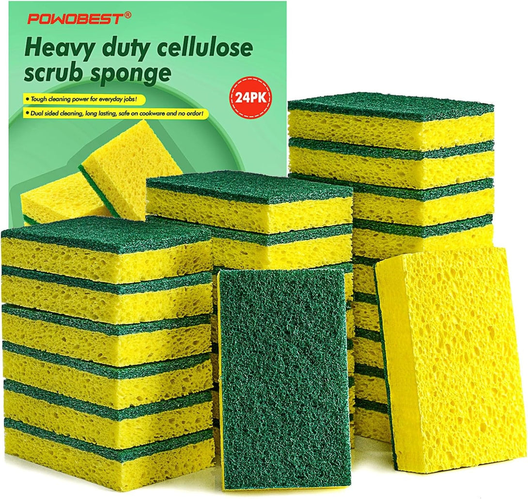 24 Pack Multi-Purpose Sponge Pads,Heavy Duty Scrub Sponges Effective Clean the Surface Stains,Can Be Used to Clean Kitchen,Pots,Bowls,Bathrooms,Tiles,Bathtubs,Walls a Good Helper for Home Cleaning