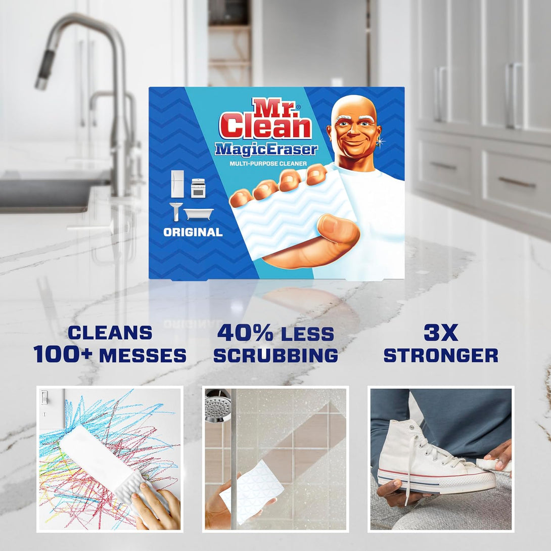 Mr. Clean Magic Eraser Original Cleaning Pads, Multi Purpose Cleaner, Bathroom Cleaning Supplies, All Purpose Cleaner, White, 6 Count