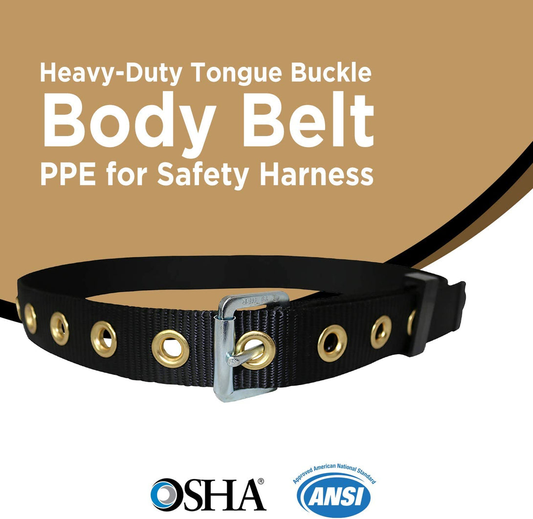 AFP Tongue Buckle Body Belt, Heavy-Duty Tool Belt for Pouches, Work Belt, PPE for Safety Harness, Work Positioning, Construction, Fall-Protection, Carpenters (OSHA/ANSI Rated) 1.75’’W, Black (Large)