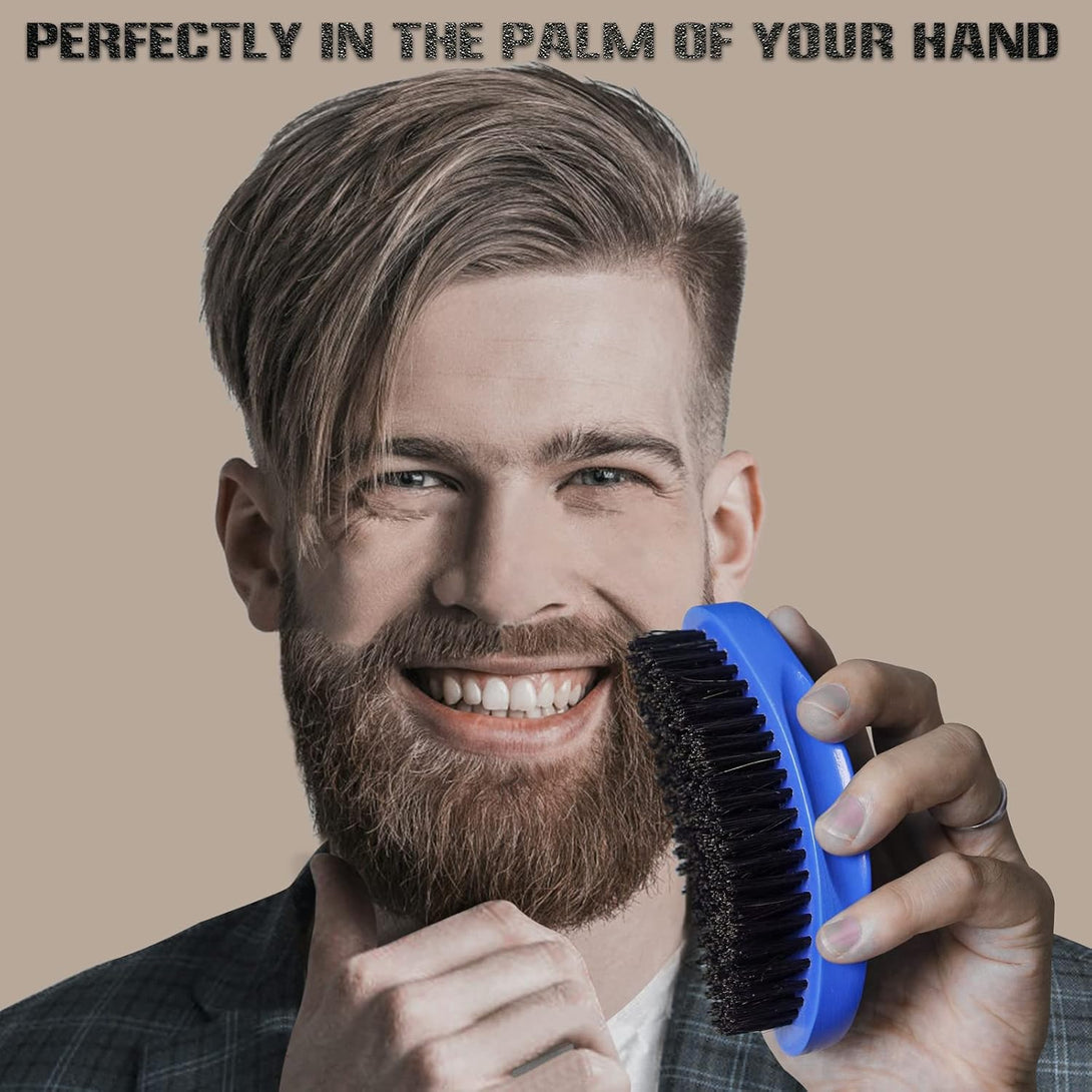 Medium Palm Wave Brush with Pure Black Boar Bristles - for Men'S 360 Waves on Thin and Normal Hair (Blue)